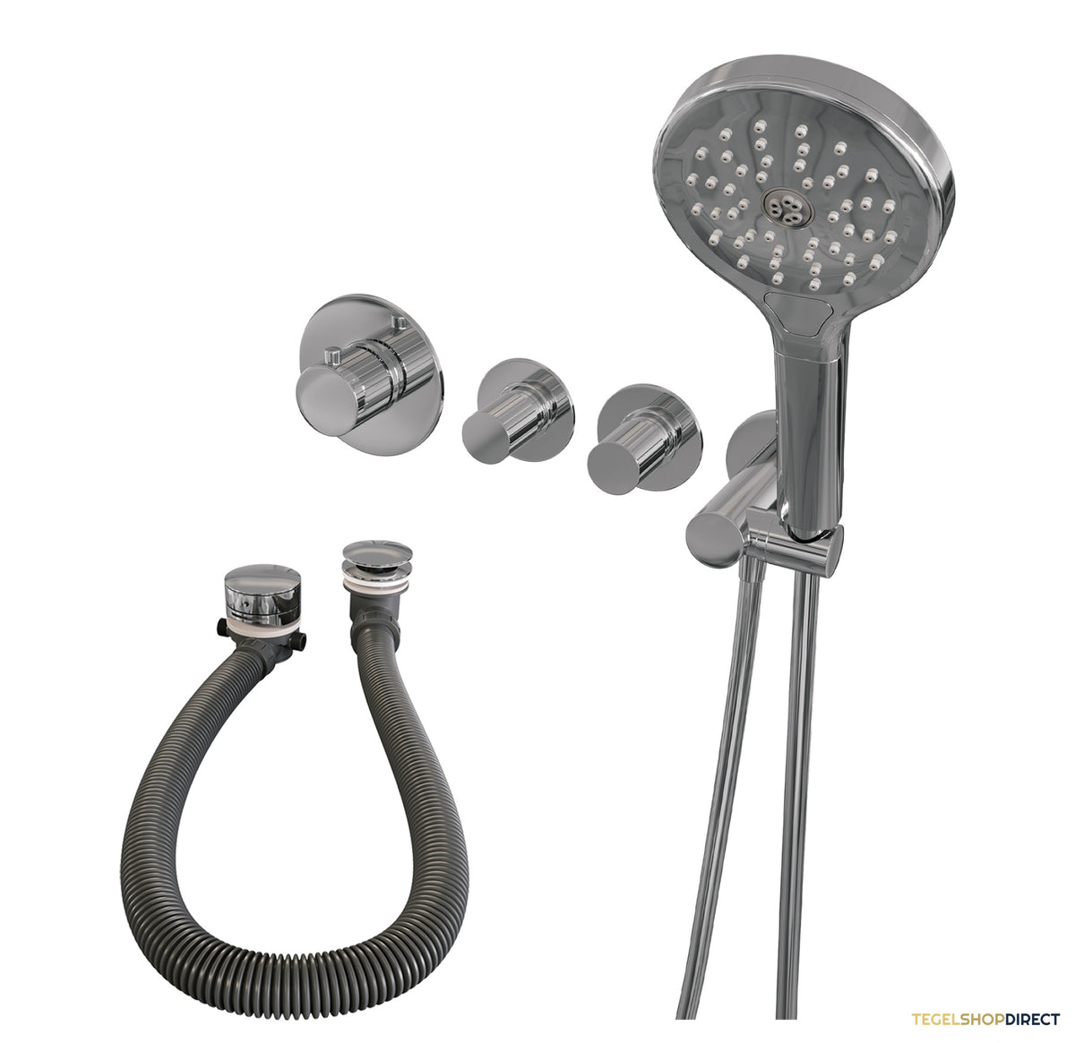 Brauer Stripe thermostatische inbouw badkraan SET 02 met badvulcombinatie en 3-standen handdouche en doucheslang en wandaansluitbocht chroom – afbeelding 2