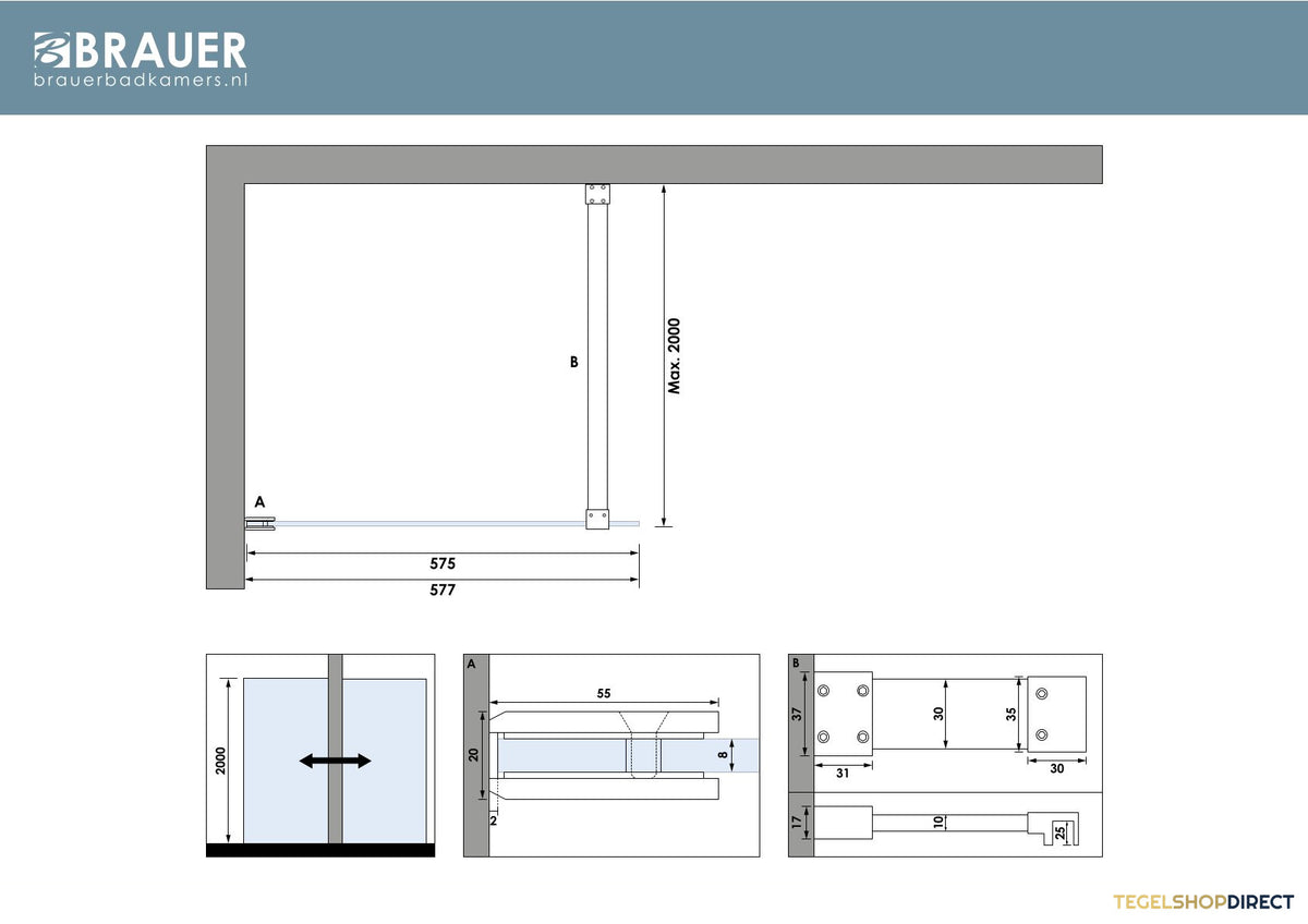 BRAUER Void inloopdouche helder glas 60x200 incl. glascoating mat zwart – afbeelding 5