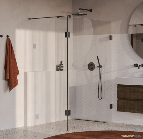 BRAUER Void inloopdouche helder glas 140x200 met 30 zijwand incl. glascoating PVD gunmetal geborsteld