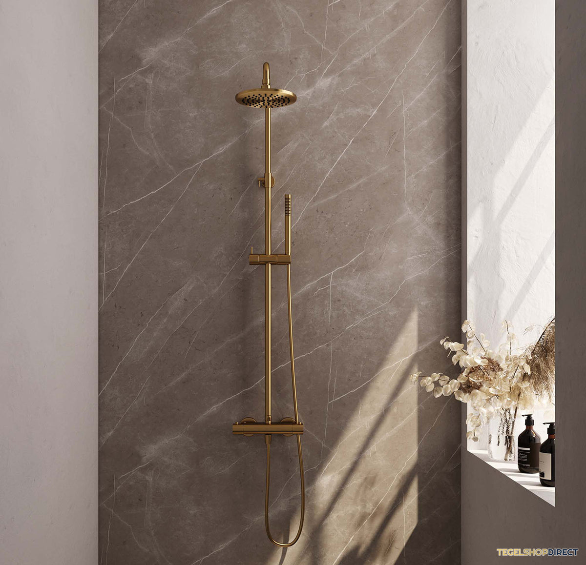 Regendoucheset Opbouw Brauer Gold Edition 20 cm Thermostatisch met Staaf Handdouche Geborsteld Goud