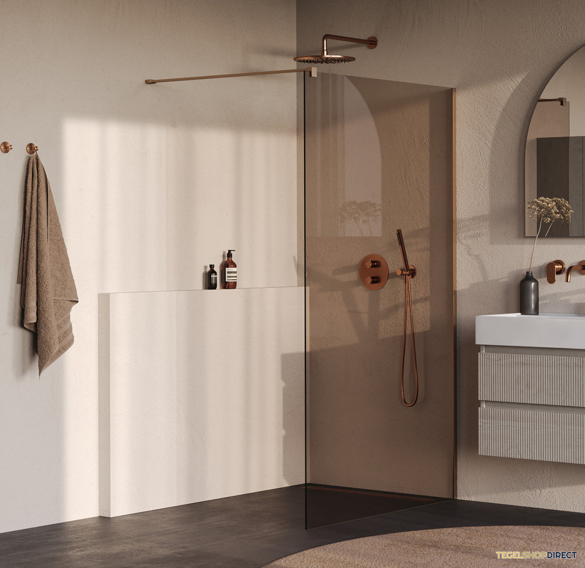 BRAUER Oblivion inloopdouche brons glas 120x200 incl. glascoating PVD koper geborsteld