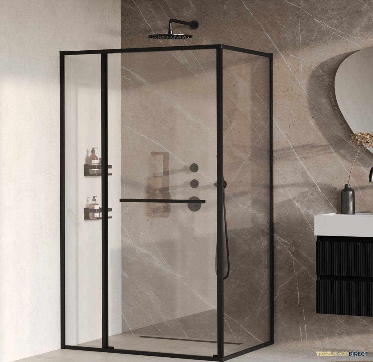 BRAUER Luminis Douchecabine 3-Delig Naar Binnen Draaiend 120x90x200 Omkeerbaar Helder Glas Incl. Glascoating Mat Zwart