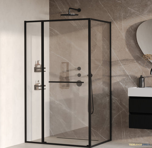 BRAUER Luminis Douchecabine 3-Delig Naar Binnen Draaiend 120x90x200 Omkeerbaar Helder Glas Incl. Glascoating Mat Zwart
