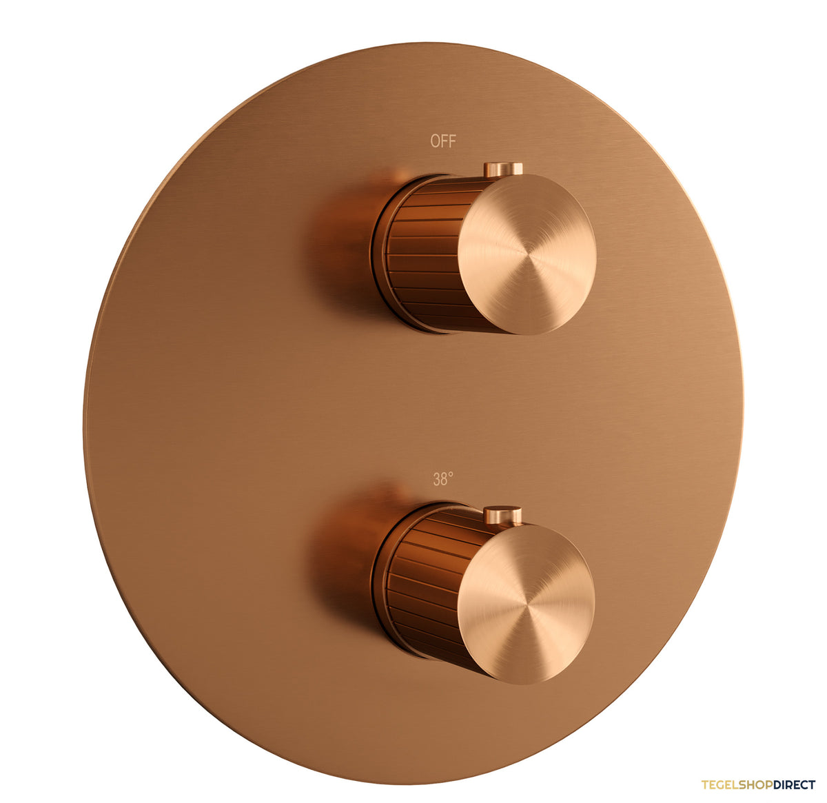 Brauer Stripe thermostatische inbouw regendouche 3-weg rond SET 38 met 25 cm douchekop en gebogen muurarm en staaf handdouche en doucheslang en wandaansluitbocht koper geborsteld PVD – afbeelding 4