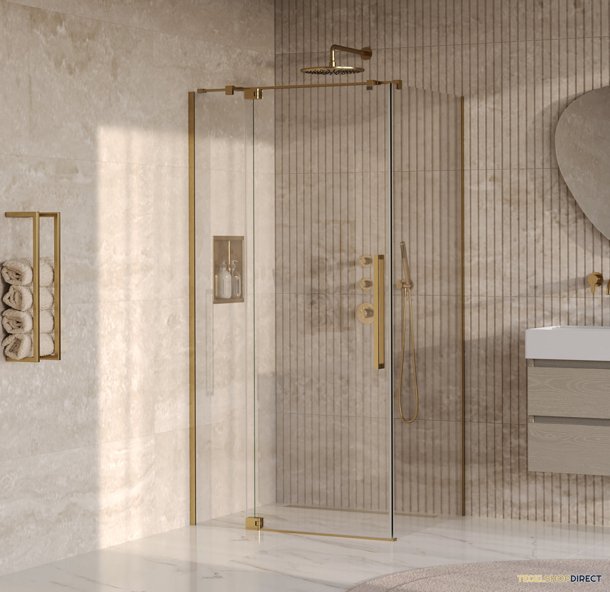 BRAUER Stellar douchecabine met draaideur helder glas 100x80x200 omkeerbaar incl. glascoating PVD goud geborsteld