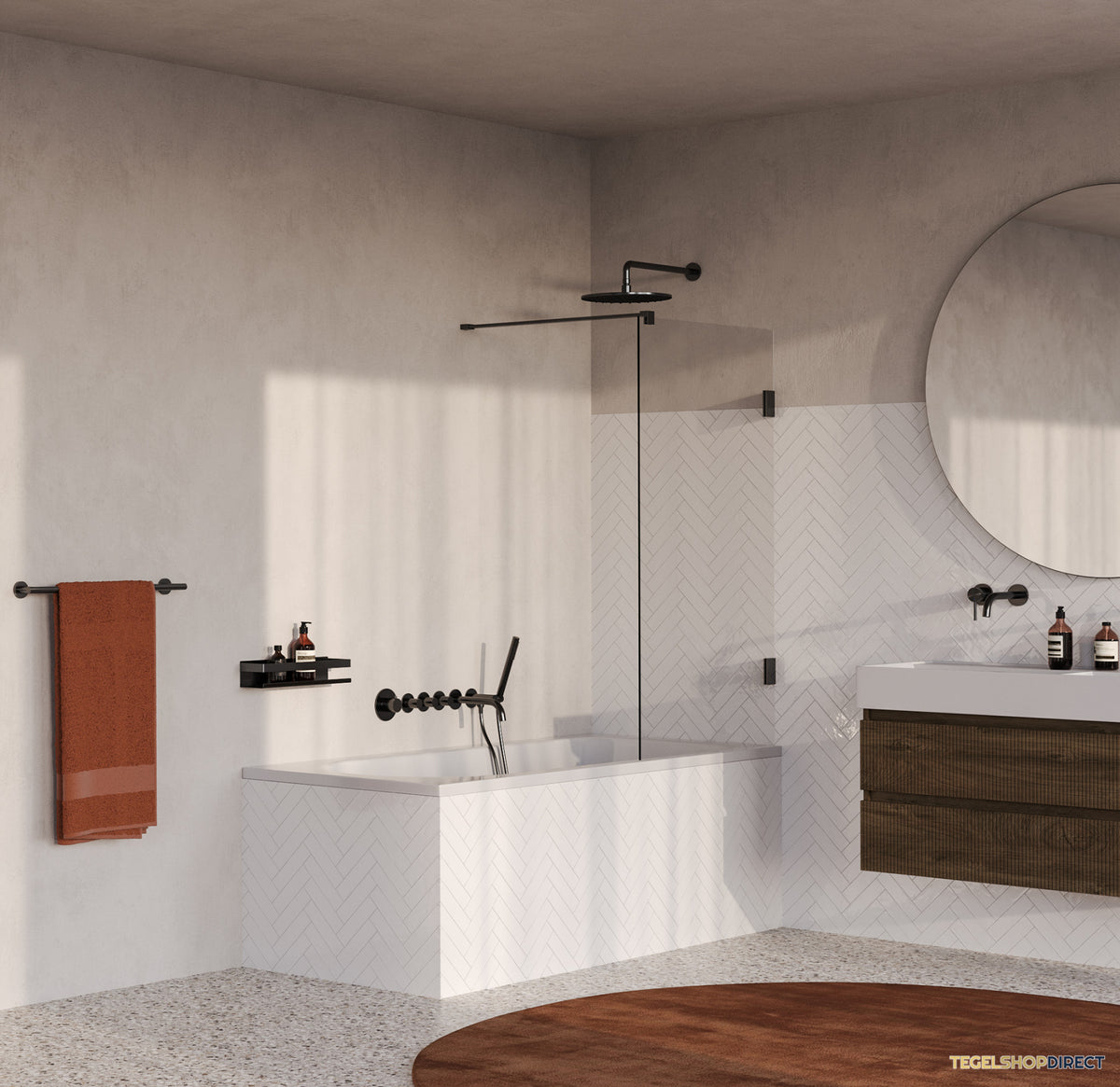 BRAUER Void Badwand 80x140 Helder Glas Incl. Glascoating PVD Gunmetal Geborsteld – afbeelding 2