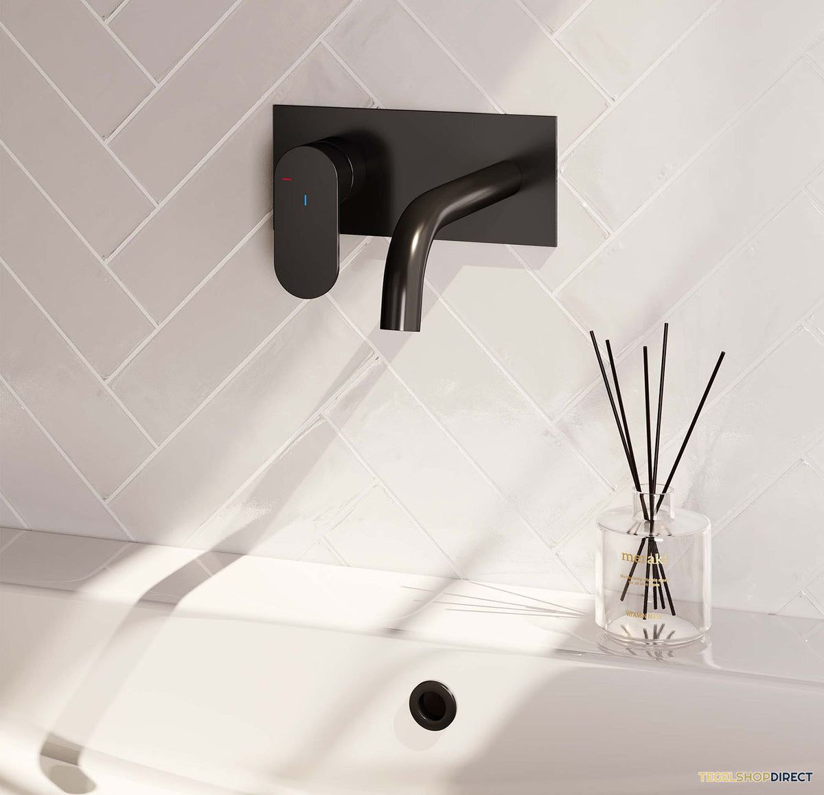Inbouw Wastafelmengkraan Brauer Black Edition Coldstart Gebogen Uitloop Platte Hendel Links Mat Zwart Met Afdekplaat – afbeelding 2