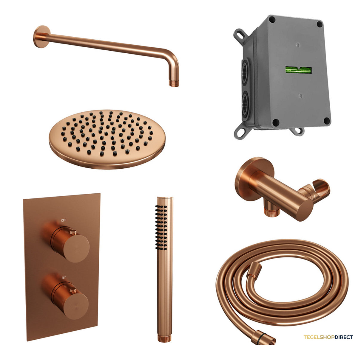 Inbouw Regendouche Set Brauer Copper Edition Gebogen Wanduitloop Ronde Hoofddouche 20 cm Koper – afbeelding 2