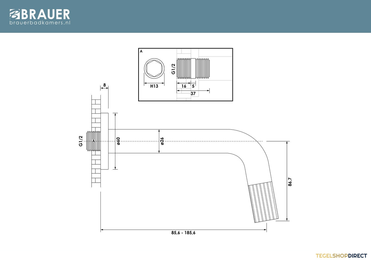 Brauer Stripe inbouw fonteinkraan inkortbaar RVS-kleurig geborsteld PVD – afbeelding 4