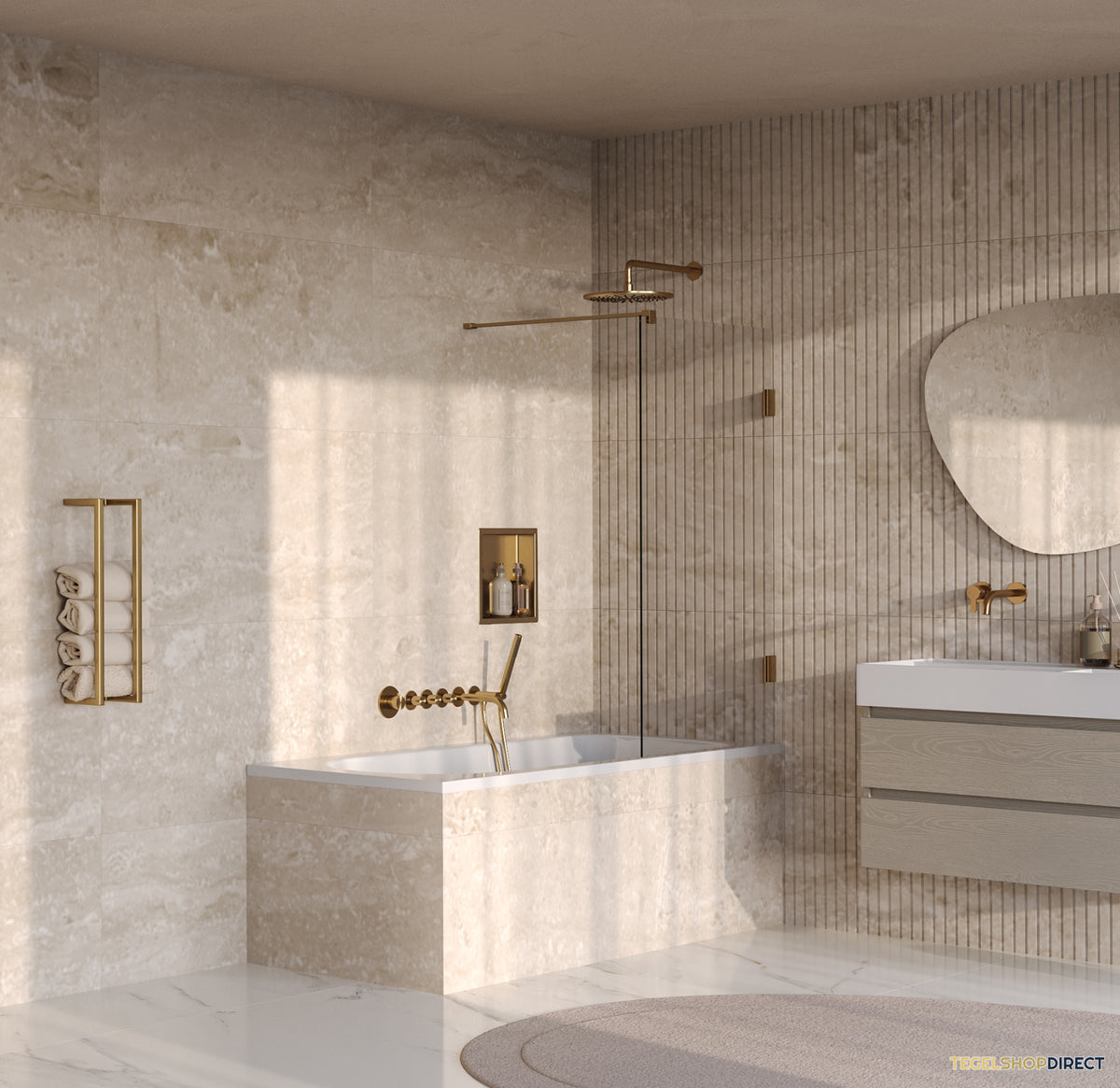 BRAUER Void Badwand 80x140 Helder Glas Incl. Glascoating PVD Goud Geborsteld – afbeelding 2