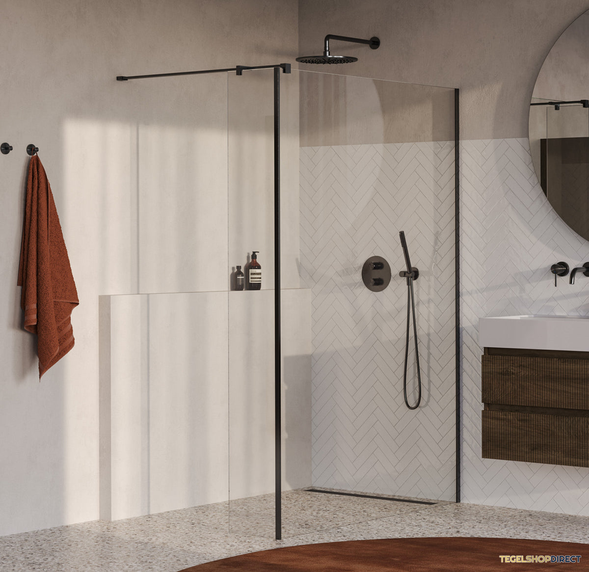 BRAUER Oblivion inloopdouche helder glas 130x200 met zijwand 40 incl. glascoating PVD gunmetal geborsteld