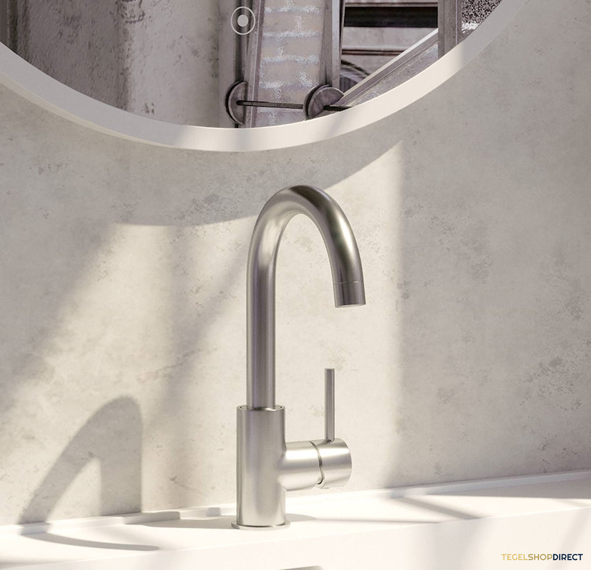 Wastafelmengkraan Brauer Brushed Edition Coldstart Opbouw Hoog Gebogen Ronde Hendel Geborsteld RVS PVD – afbeelding 2
