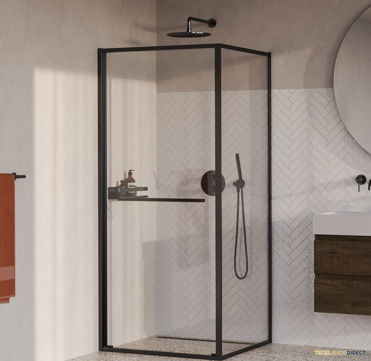 BRAUER Luminis Douchecabine 2-Delig Naar Binnen Draaiend 90x90x200 Omkeerbaar Helder Glas Incl. Glascoating PVD Gunmetal Geborsteld