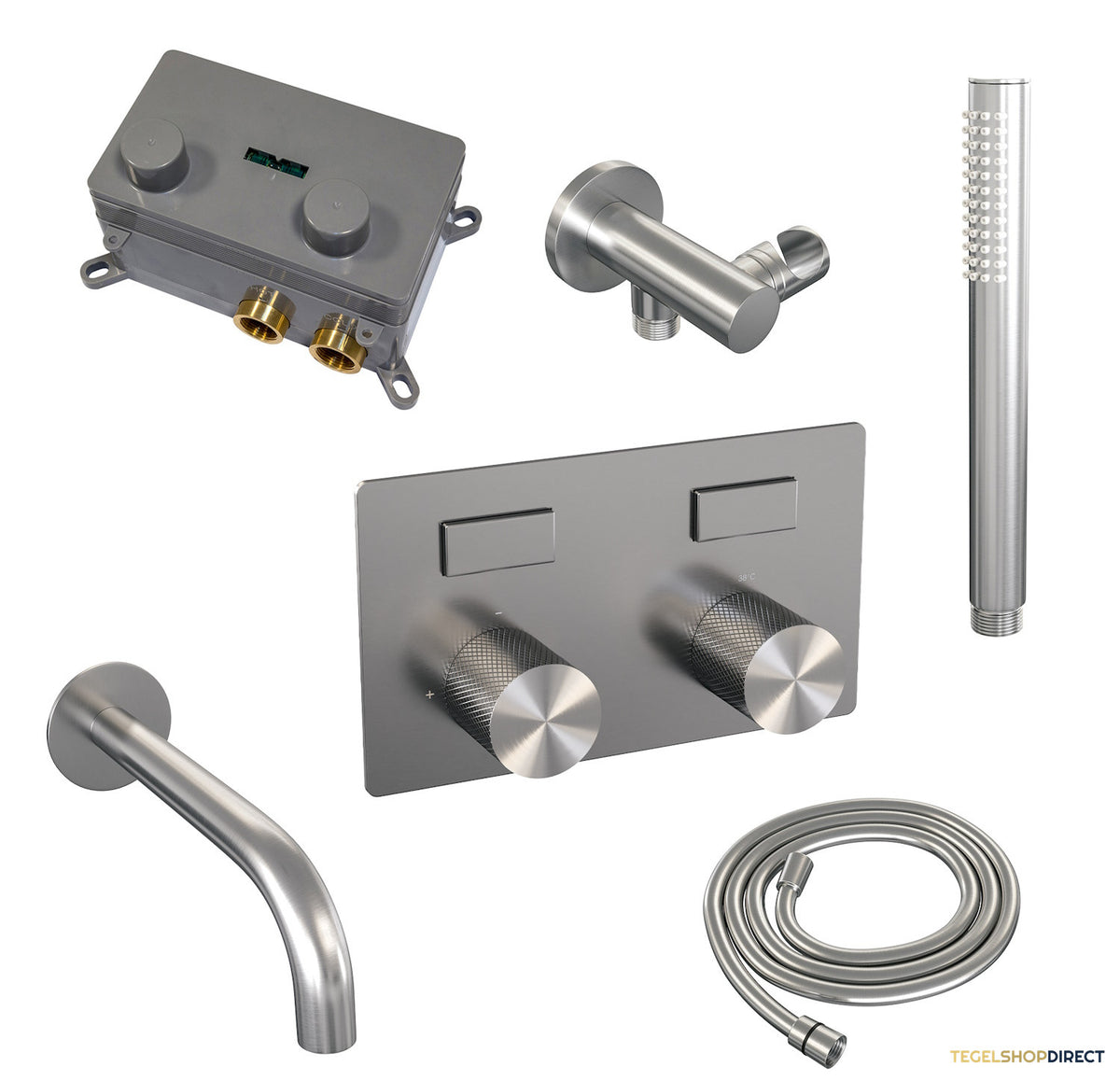 Inbouwthermostaat set Brauer Carving Met Drukknoppen Incl Baduitloop RVS (Keuze Handdouche) – afbeelding 5