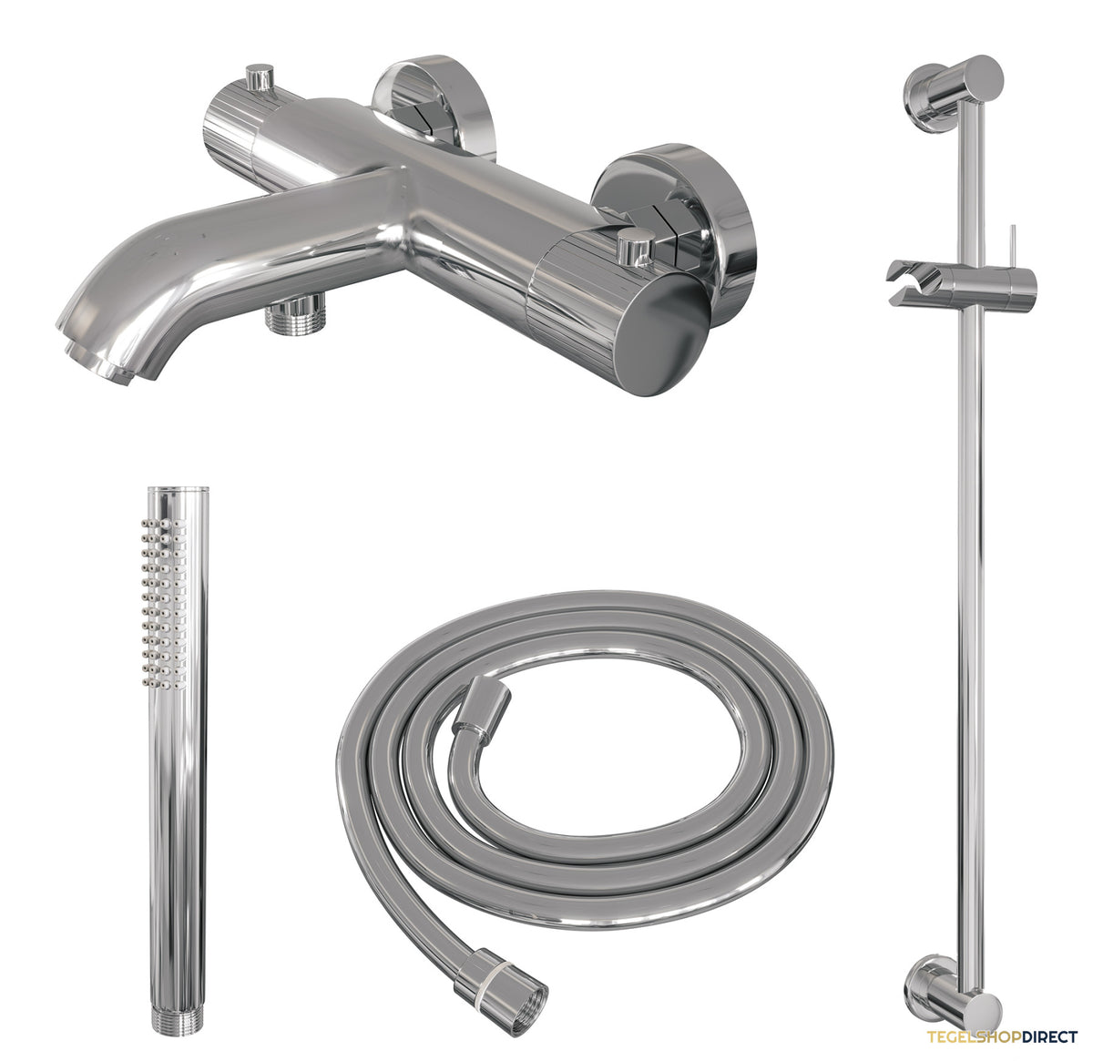 Brauer Stripe opbouw baddouche thermostaatkraan SET 01 met glijstang en staaf handdouche en doucheslang chroom – afbeelding 2