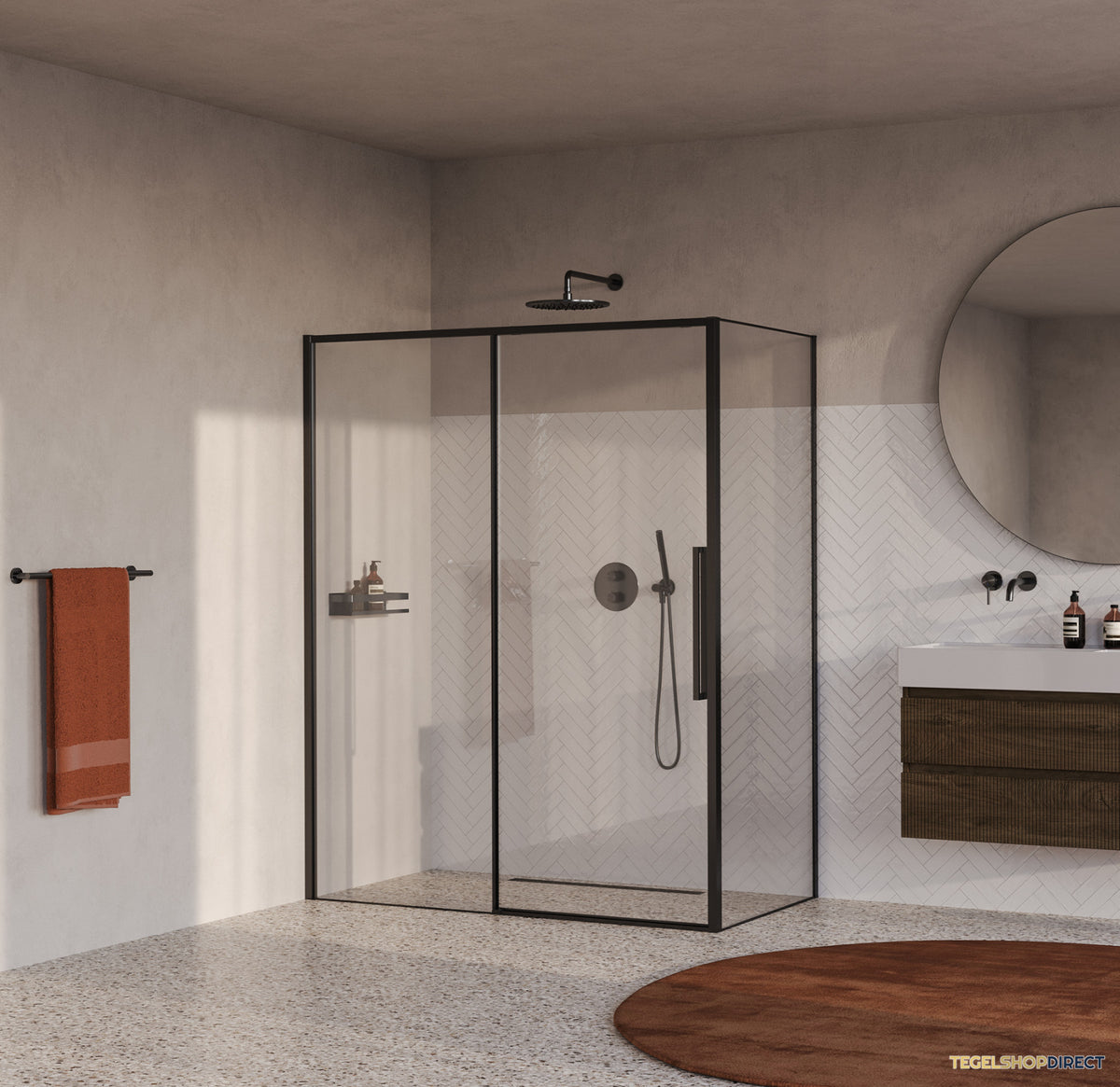 BRAUER Galactic Douchecabine Met Schuifdeur 160x90x200 Omkeerbaar Helder Glas Incl. Glascoating PVD Gunmetal Geborsteld – afbeelding 2