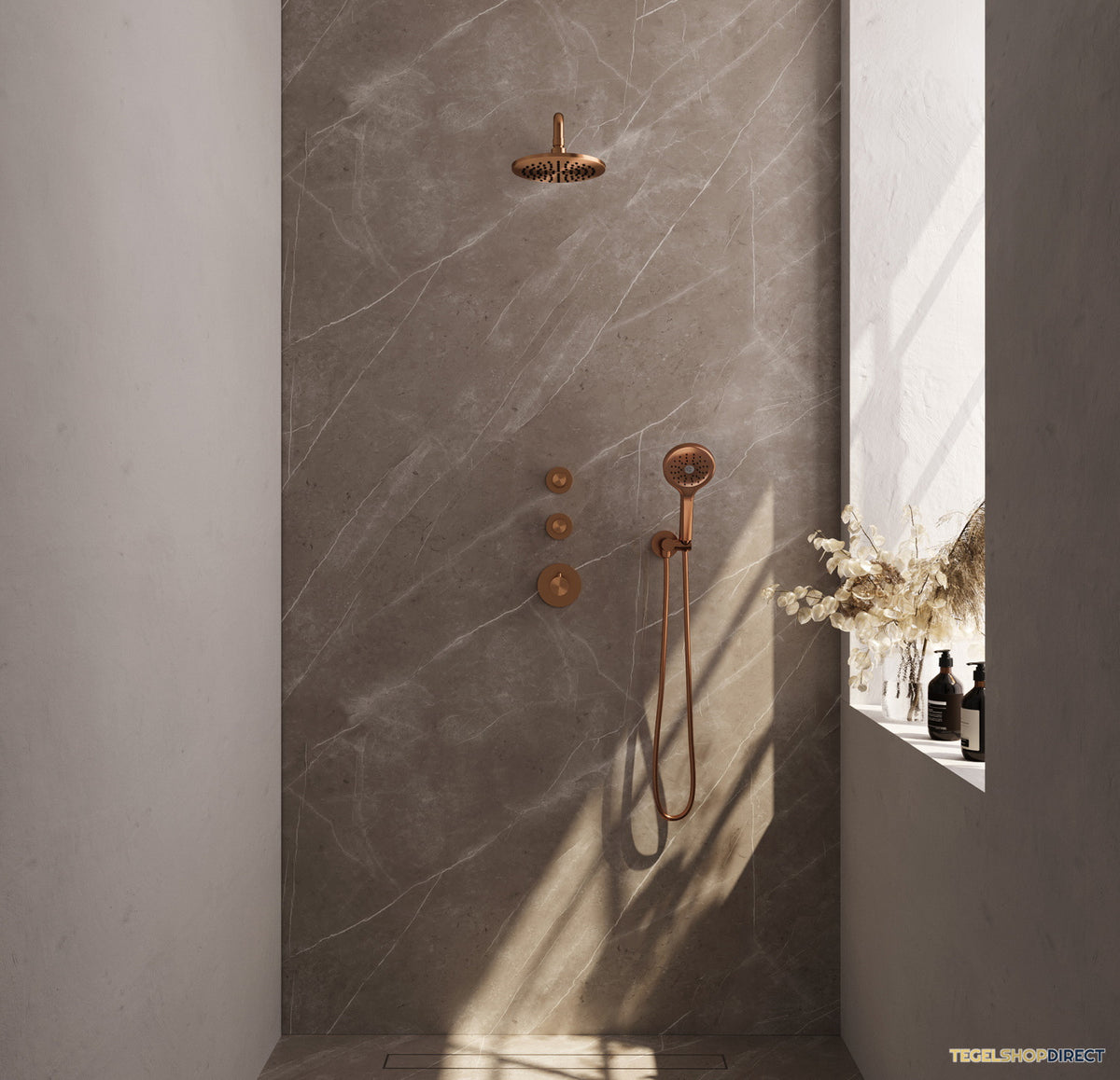 Inbouw Regendouche Set Brauer Copper Edition Gebogen Wanduitloop Ronde Hoofddouche 20 cm Met Twee Stopkranen en Handdouche 3 Standen Koper PVD – afbeelding 2
