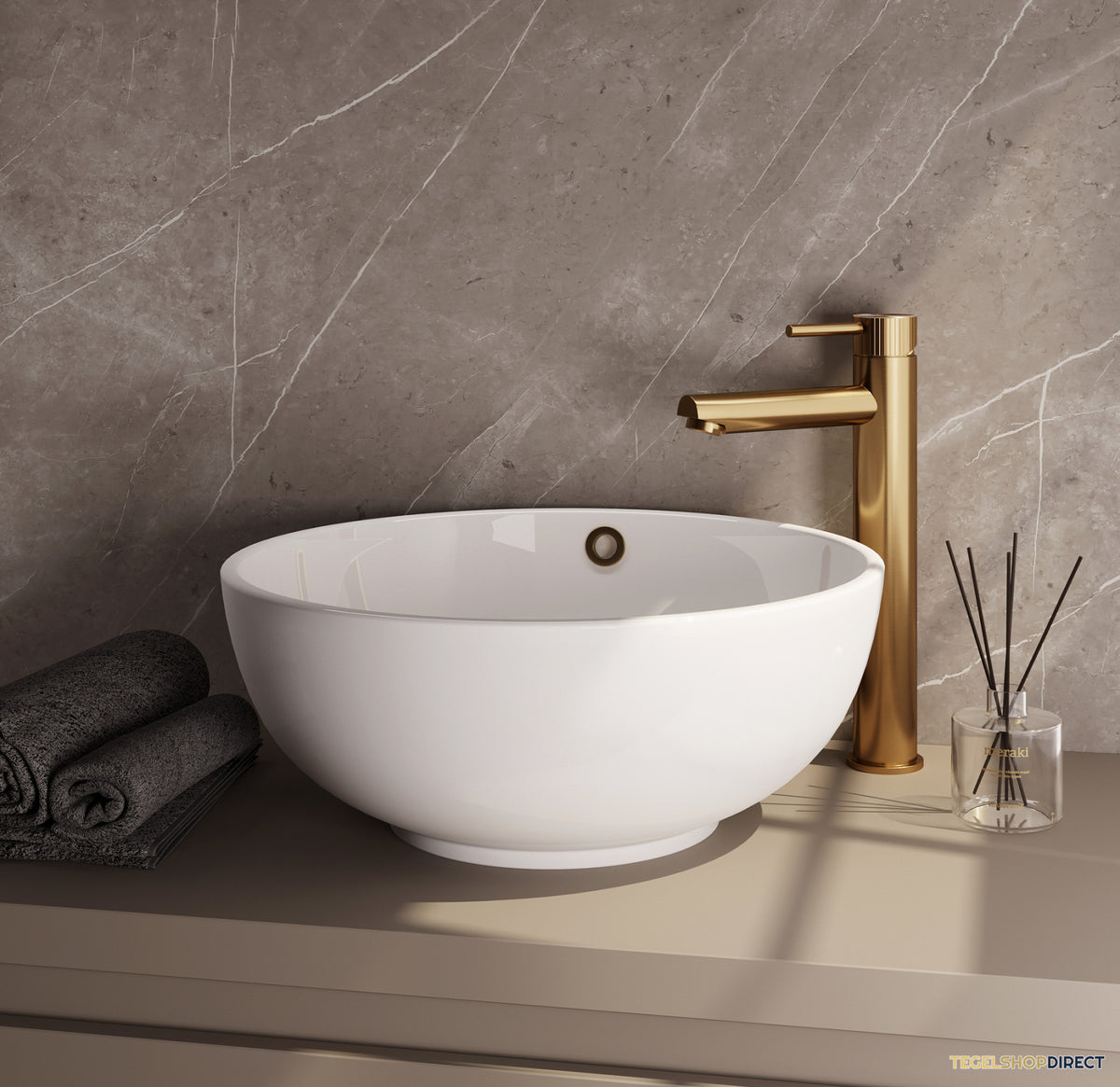 Brauer Stripe verhoogde opbouw wastafelmengkraan model A goud geborsteld PVD – afbeelding 3