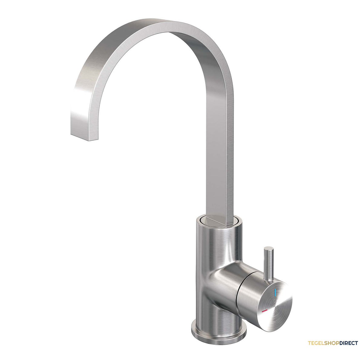 Wastafelmengkraan Brauer Brushed Edition Coldstart Opbouw Hoog Plat Gebogen Korte Ronde Hendel Geborsteld RVS PVD