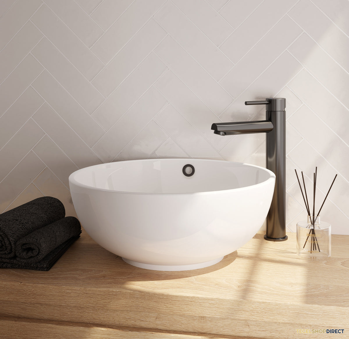 Brauer Stripe verhoogde opbouw wastafelmengkraan model A gunmetal geborsteld PVD – afbeelding 3