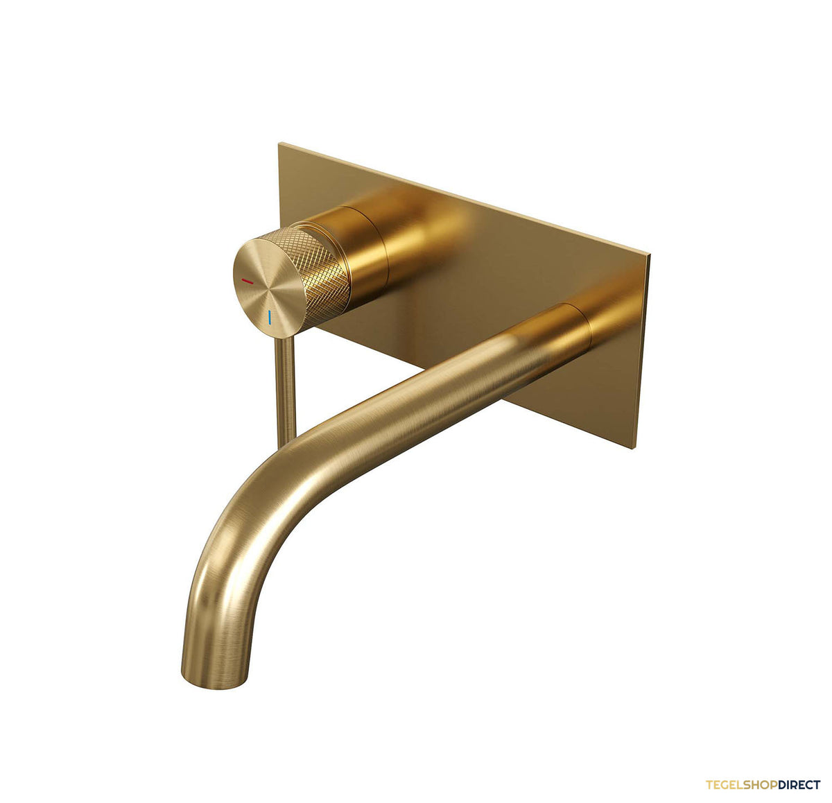 Inbouw Wastafelmengkraan Brauer Gold Carving Coldstart Gebogen Uitloop Ronde Hendel Links Geborsteld Goud PVD Met Afdekplaat