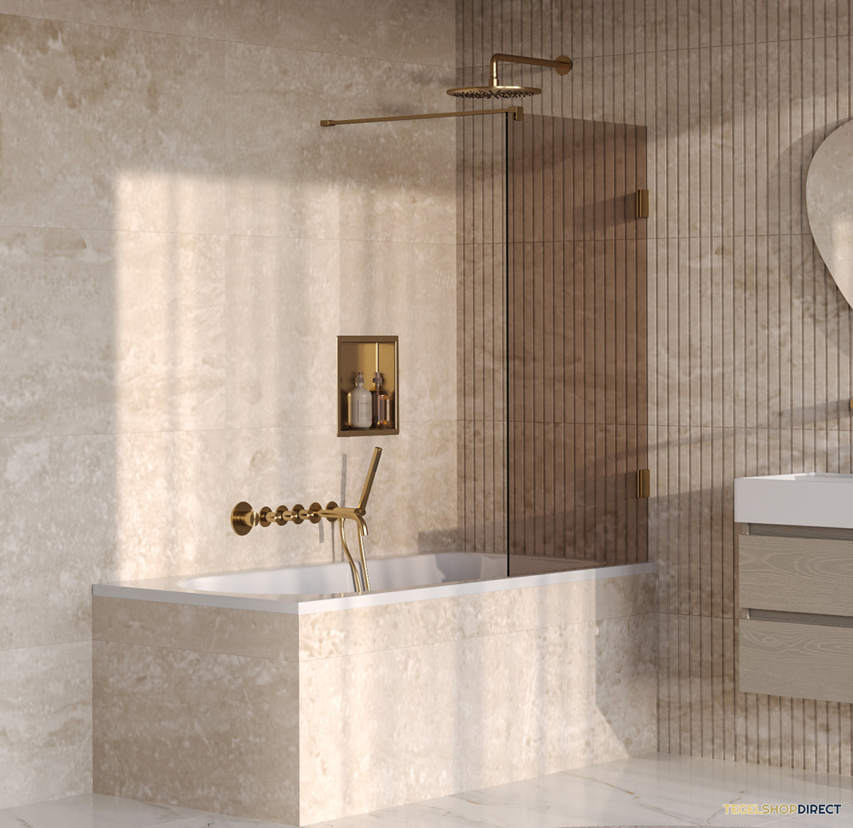BRAUER Void Badwand 80x140 Brons Glas Incl. Glascoating PVD Goud Geborsteld