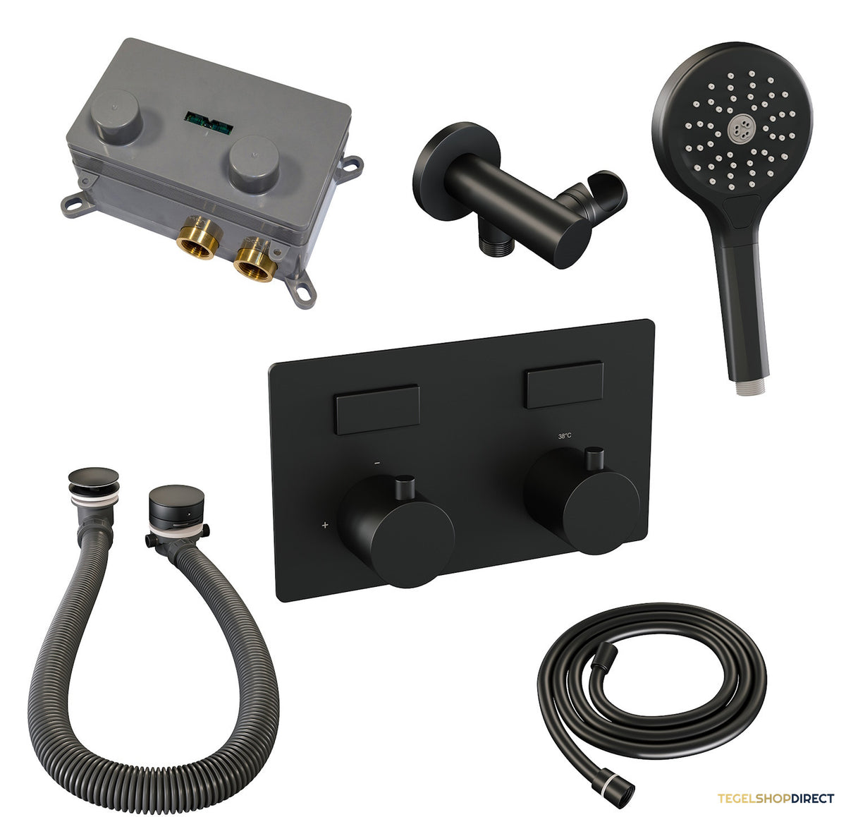 Inbouwthermostaat set Brauer Black Edition Met Drukknoppen Incl Baduitloop en Afvoer Mat Zwart(Keuze Handdouche) – afbeelding 6