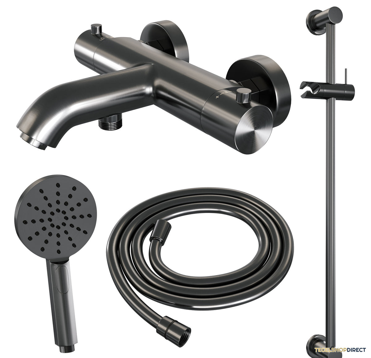 Opbouwset Bad- en Douchekraan Brauer Gunmetal Edition Thermostatisch Met Glijstang En Handdouche 3 Standen Geborsteld Gunmetal – afbeelding 2
