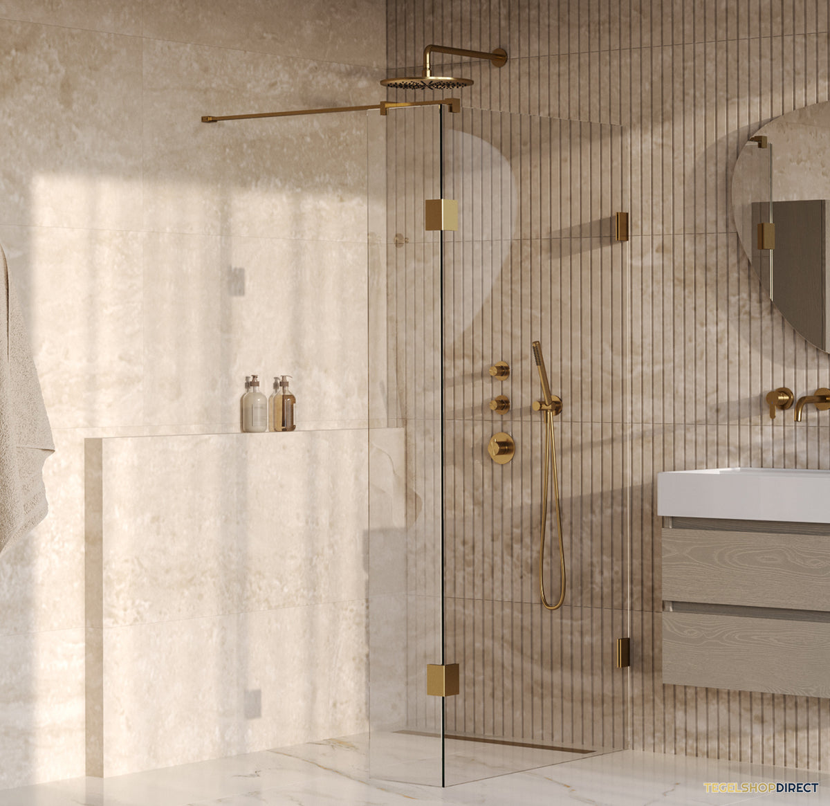 BRAUER Void inloopdouche helder glas 90x200 met 40 zijwand incl. glascoating PVD goud geborsteld