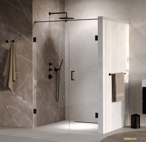 BRAUER Void nisdeur 2-delig helder glas 130x200 omkeerbaar met draaideur 60 aan muur incl. glascoating mat zwart