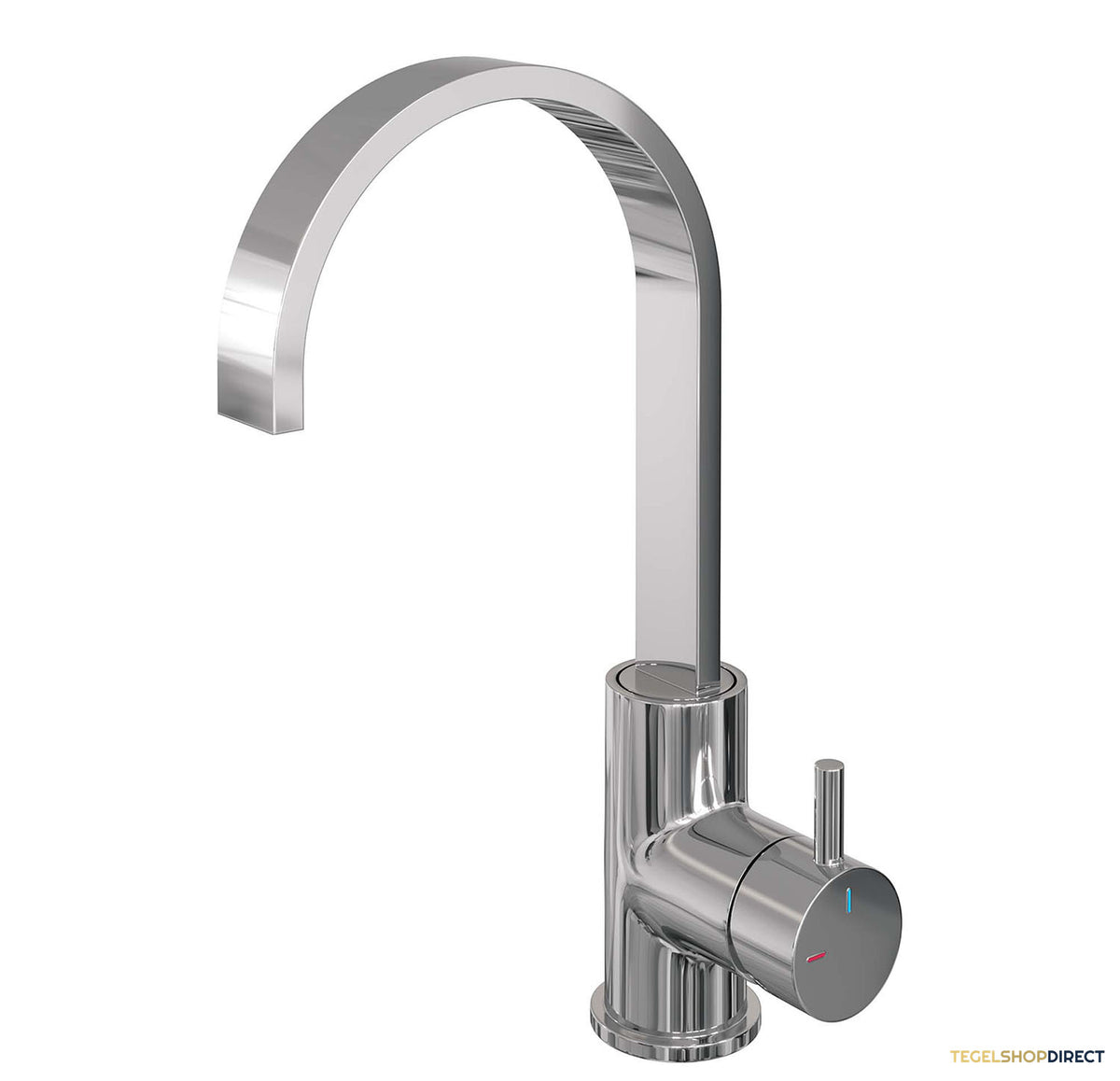 Wastafelmengkraan Brauer Chrome Edition Coldstart Opbouw Hoog Plat Gebogen Korte Ronde Hendel Chroom