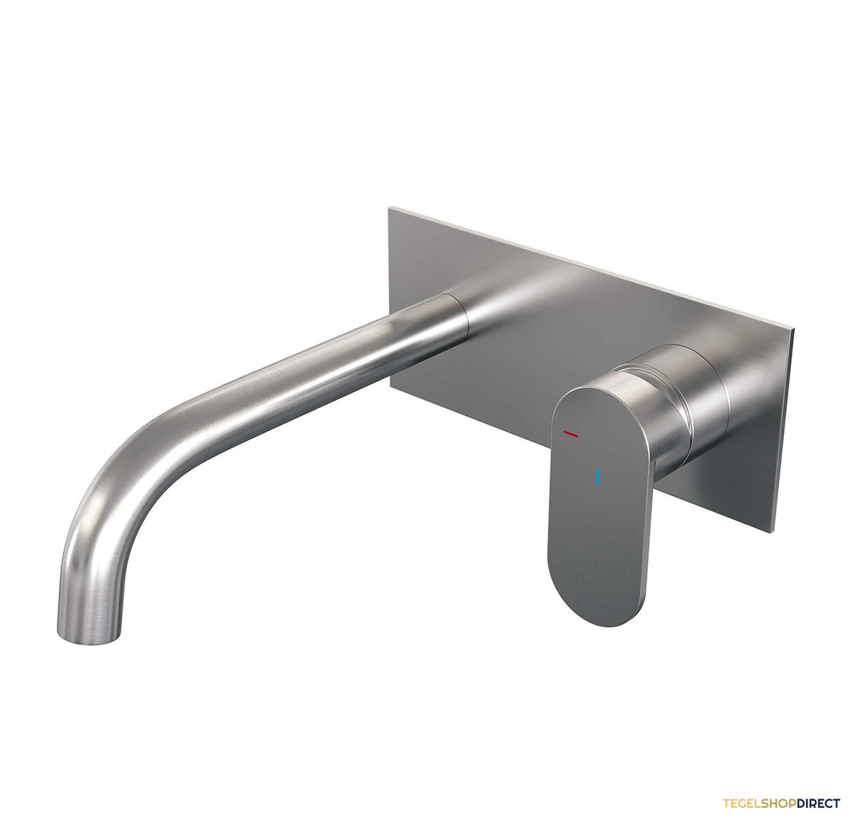 Inbouw Wastafelmengkraan Brauer Brushed Edition Coldstart Gebogen Uitloop Platte Hendel Rechts Geborsteld RVS PVD Met Afdekplaat