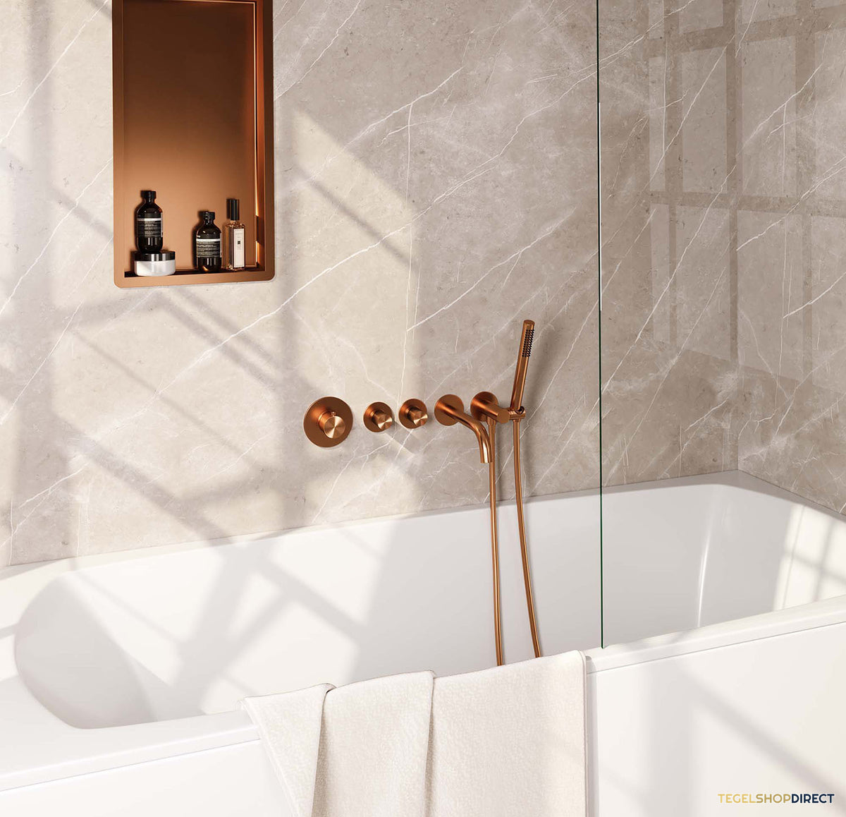 Inbouwthermostaatset Brauer Copper Carving Incl Baduitloop en Staafhanddouche Messing Koper