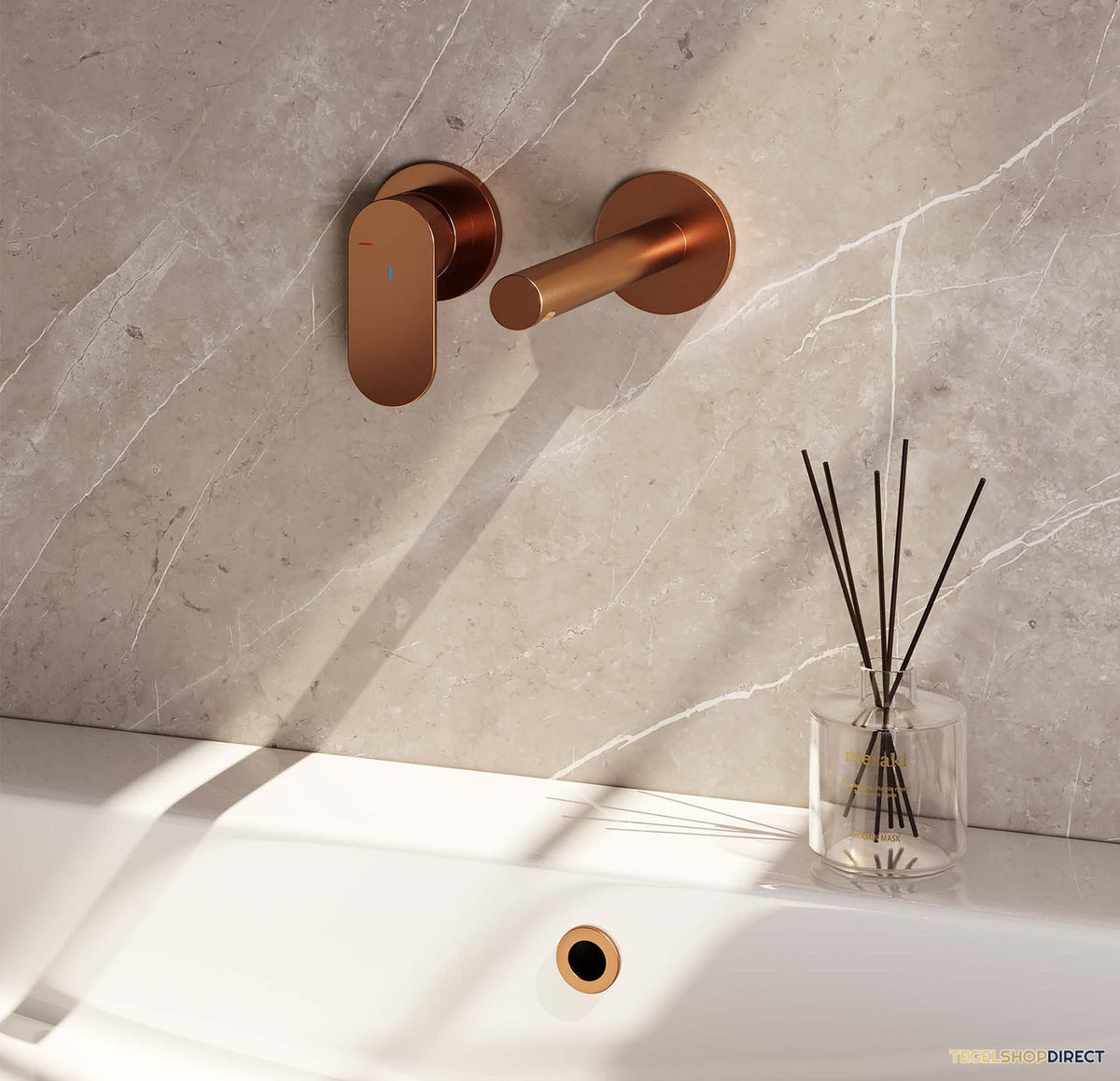 Inbouw Wastafelmengkraan Brauer Copper Edition Coldstart Rechte Uitloop Platte Hendel Links Geborsteld Koper PVD Met Rozetten – afbeelding 2