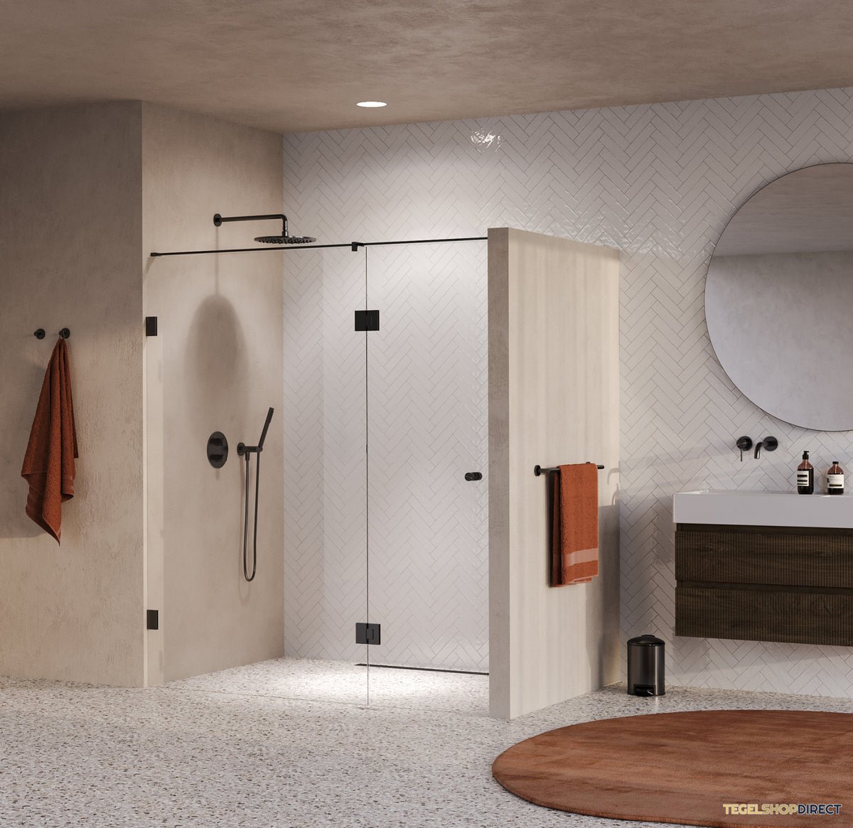 BRAUER Void Carving nisdeur 2-delig helder glas 180x200 omkeerbaar met draaideur 70 aan glas incl. glascoating PVD gunmetal geborsteld – afbeelding 2