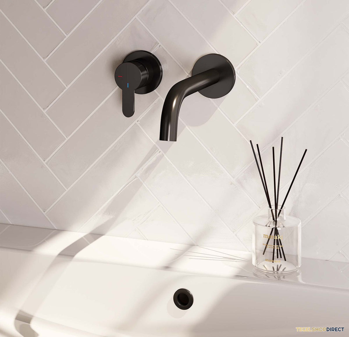 Inbouw Wastafelmengkraan Brauer Black Edition Coldstart Gebogen Uitloop Korte Platte Hendel Links Mat Zwart Met Rozetten – afbeelding 2