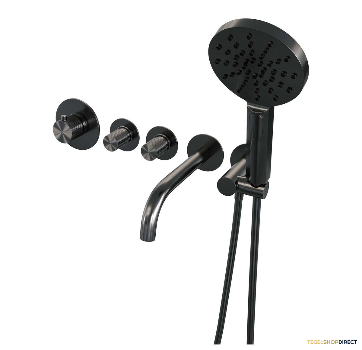 Inbouwthermostaatset Brauer Gunmetal Carving Incl Baduitloop en 3 Standen Handdouche Gunmetal – afbeelding 2