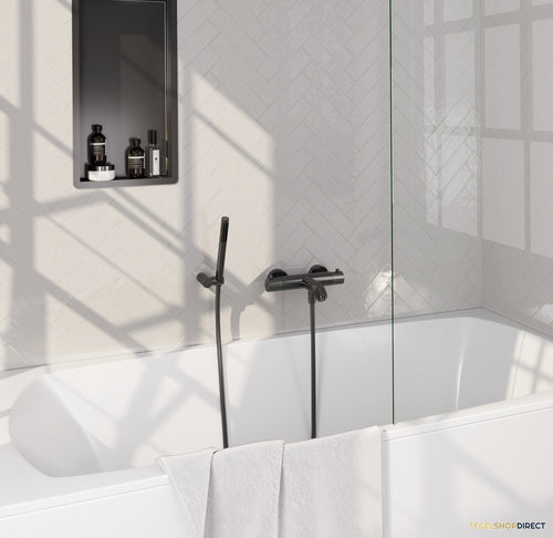 Brauer Stripe opbouw baddouche thermostaatkraan SET 03 met wandhouder en staaf handdouche en doucheslang gunmetal geborsteld PVD