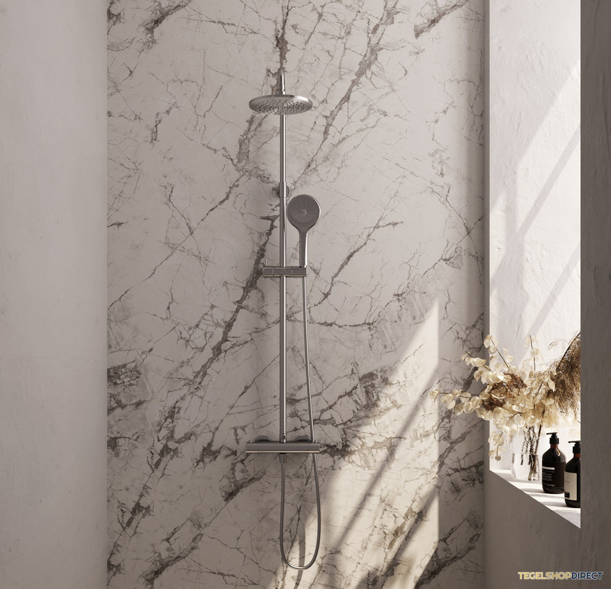 Regendouche Brauer Brushed Showerpipe Met Thermostaat 20cm 3 Standen Geborsteld RVS – afbeelding 2