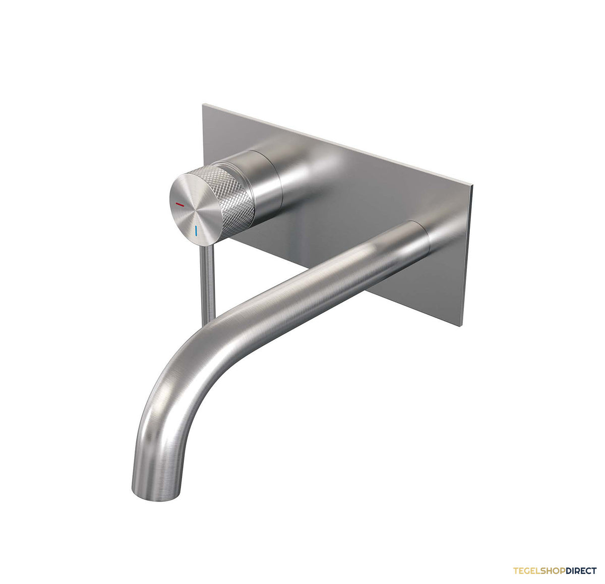 Inbouw Wastafelmengkraan Brauer Brushed Carving Coldstart Gebogen Uitloop Ronde Hendel Links Geborsteld RVS PVD Met Afdekplaat