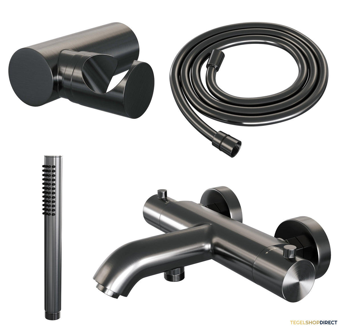 Opbouwset Bad- en Douchekraan Brauer Gunmetal Edition Thermostatisch Met Wandhouder Geborsteld Gunmetal – afbeelding 2