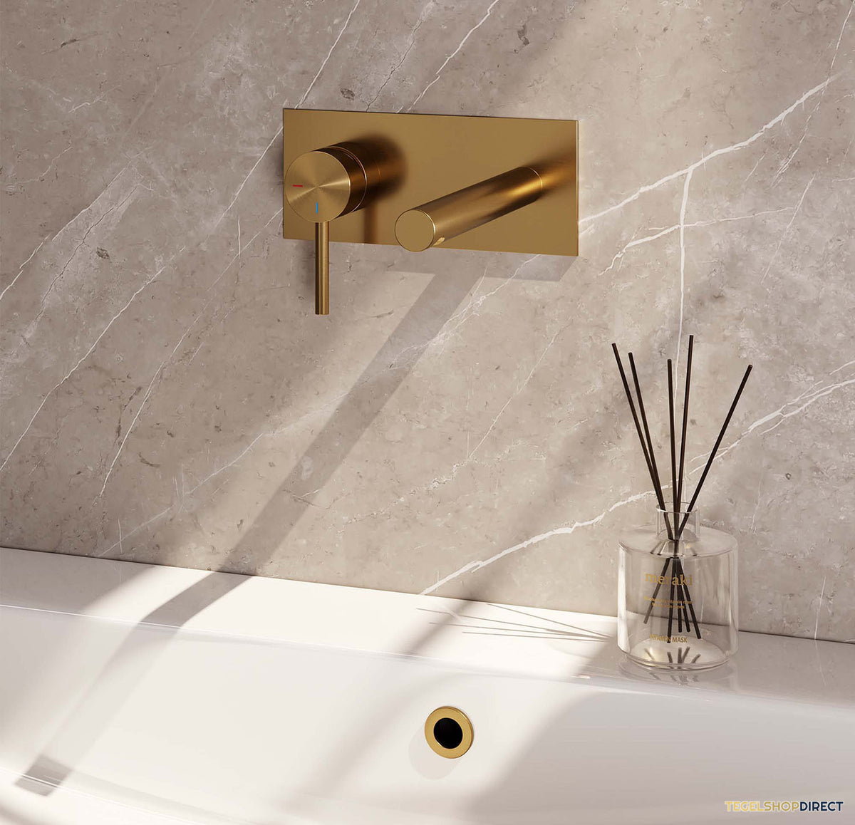 Inbouw Wastafelmengkraan Brauer Gold Edition Coldstart Rechte Uitloop Ronde Hendel Links Geborsteld Goud PVD Met Afdekplaat – afbeelding 2