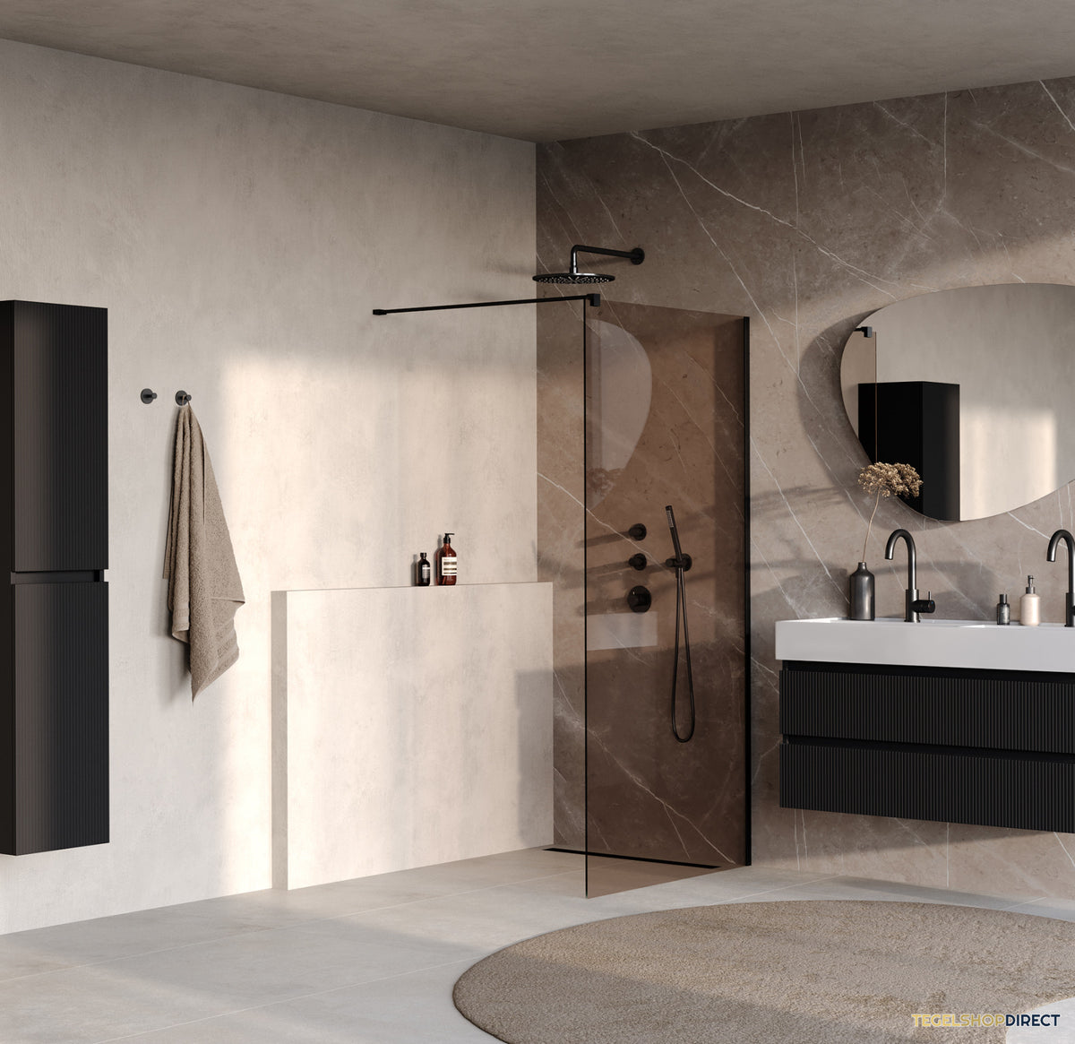 BRAUER Oblivion inloopdouche brons glas 90x200 incl. glascoating mat zwart – afbeelding 2
