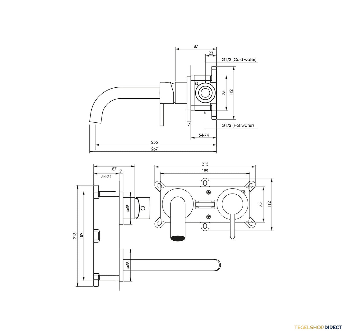 Inbouw Wastafelmengkraan Brauer Brushed Edition Coldstart Gebogen Uitloop Ronde Hendel Rechts Geborsteld RVS PVD Met Rozetten – afbeelding 6