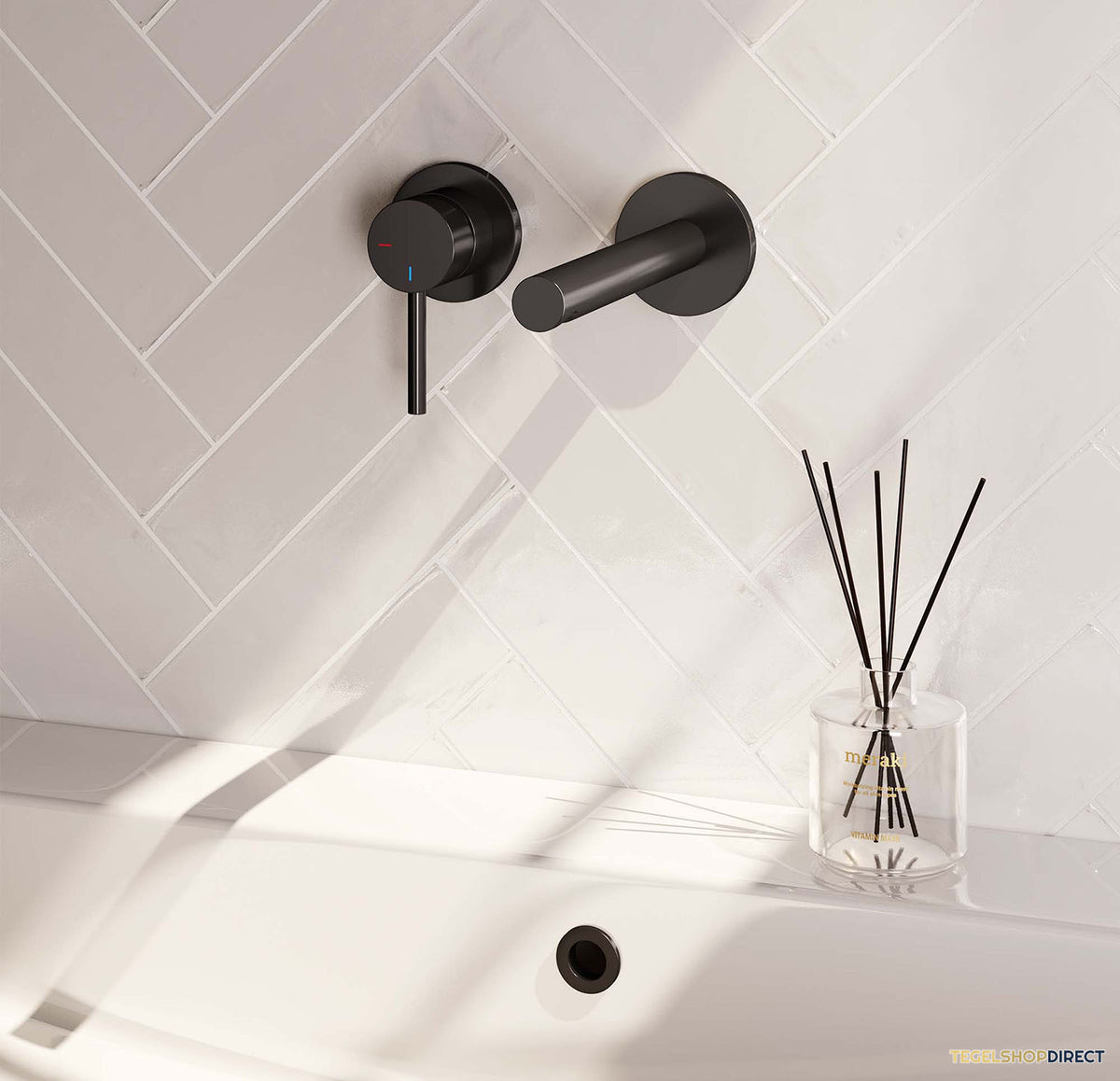 Inbouw Wastafelmengkraan Brauer Black Edition Coldstart Rechte Uitloop Ronde Hendel Links Mat Zwart Met Rozetten – afbeelding 2