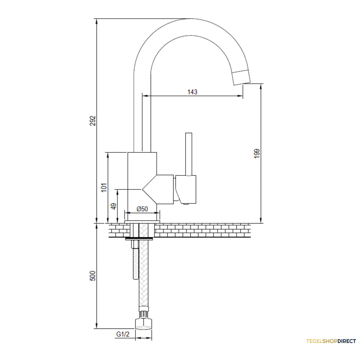 Wastafelmengkraan Brauer Chrome Edition Coldstart Opbouw Hoog Plat Gebogen Korte Ronde Hendel Chroom – afbeelding 4
