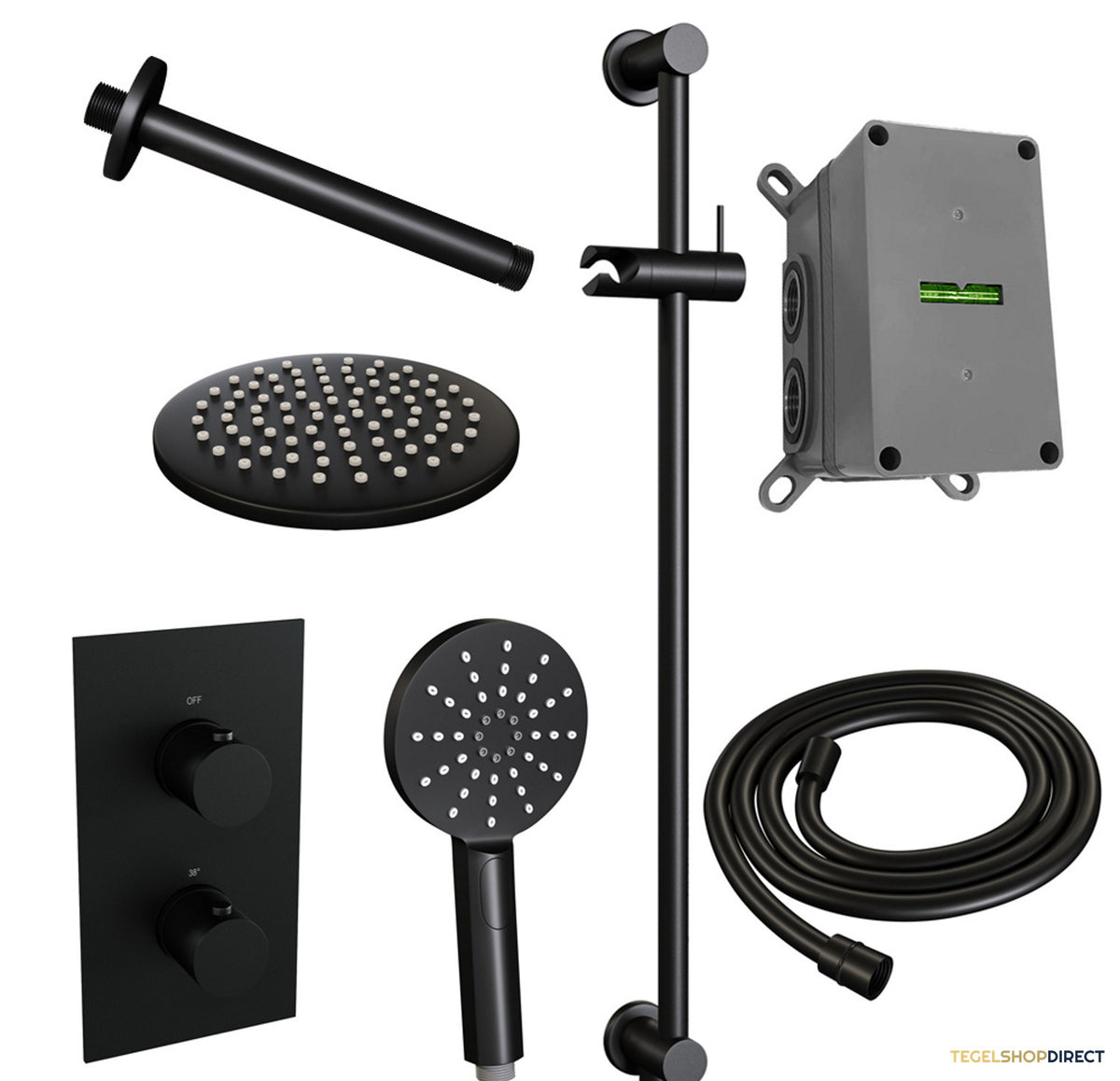 Inbouw Regendouche Set Brauer Black Edition Plafond Uitloop Ronde Hoofddouche 20 cm Met Glijstang en Handdouche 3 Standen Mat Zwart – afbeelding 2