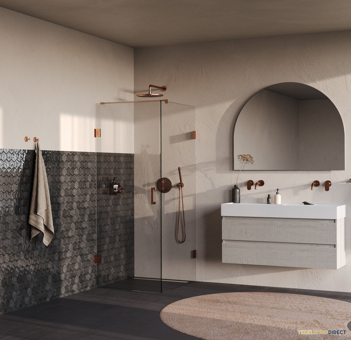 BRAUER Void douchecabine met draaideur helder glas 80x100x200 incl. glascoating PVD koper geborsteld – afbeelding 2