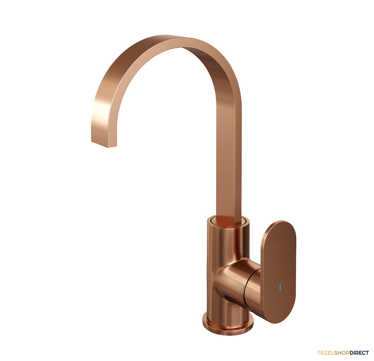 Wastafelmengkraan Brauer Copper Edition Coldstart Opbouw Hoog Plat Gebogen Platte Hendel Geborsteld Koper PVD