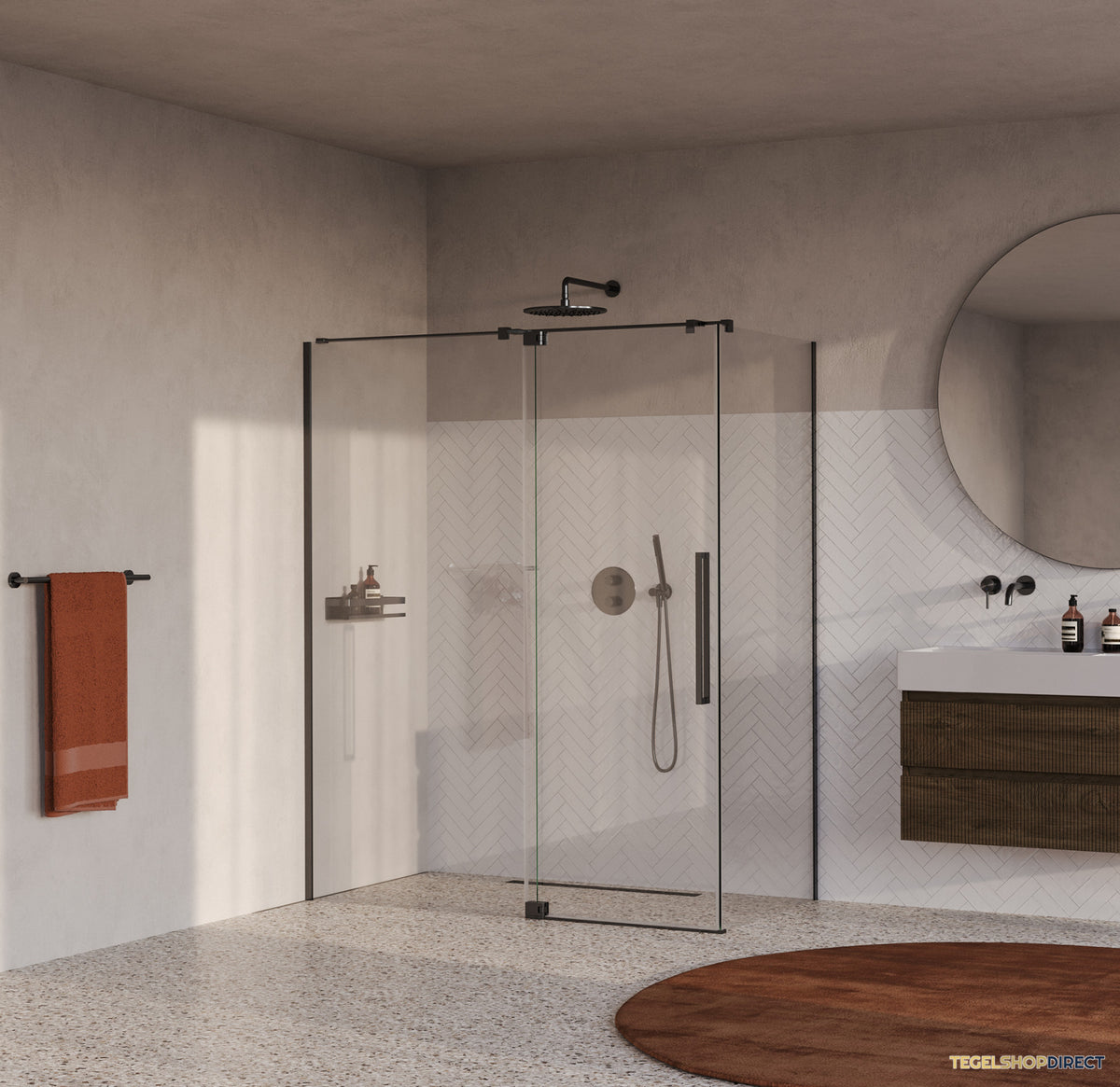 BRAUER Stellar douchecabine met draaideur helder glas 160x80x200 omkeerbaar incl. glascoating PVD gunmetal geborsteld – afbeelding 2